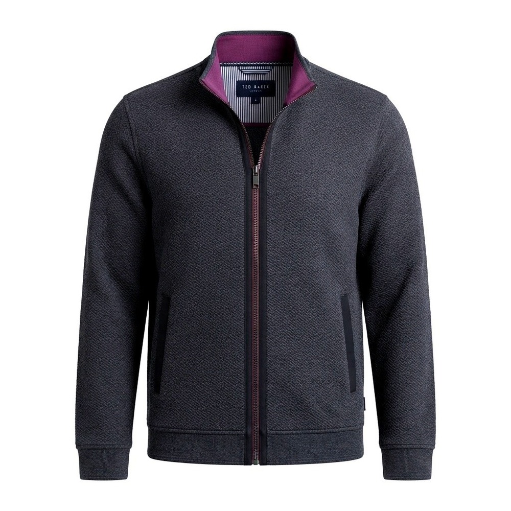 Ted Baker London Mens Charcoal Grey Textured Diamond Full Zip Track Jacket 6 XXL